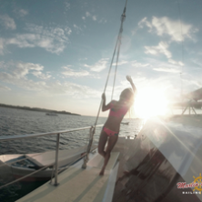 Girl on board catamaran