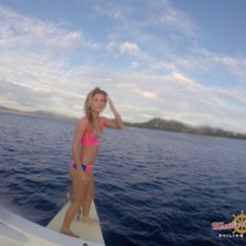 Girl on board catamaran